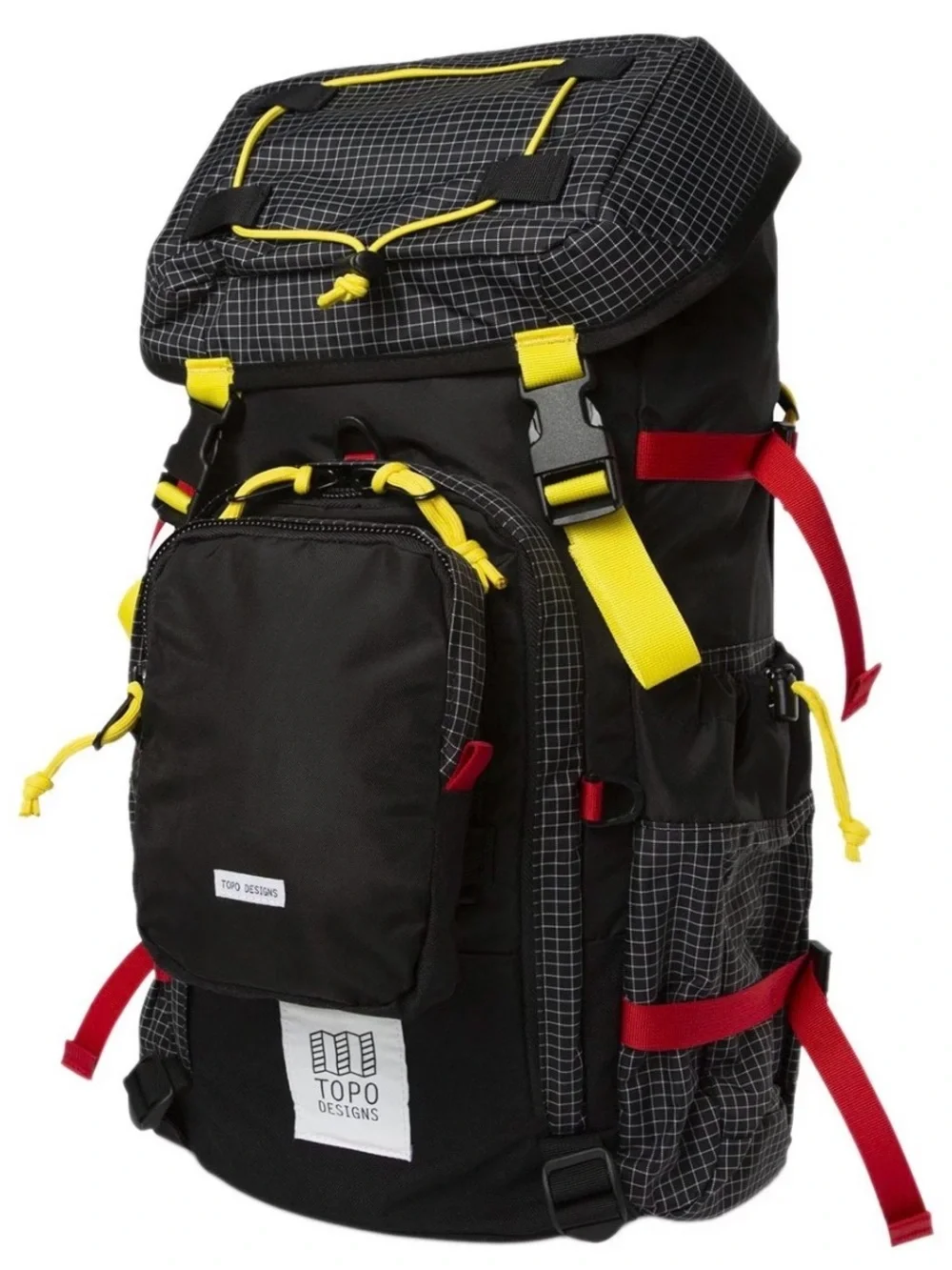Topo Designs Mountain Pack 28L Backpack Black Yellow Gridstop Technical Hiking
